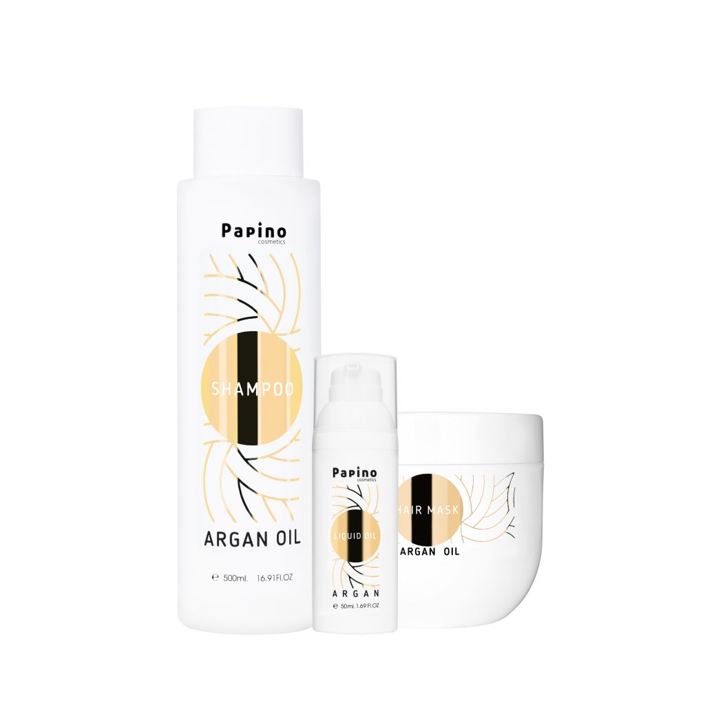 Серия арганово масло шампоан маска за коса течни кеистали Papino cosmetics