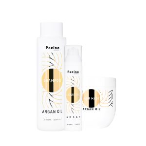 Серия арганово масло шампоан маска за коса течни кеистали Papino cosmetics голям комплект
